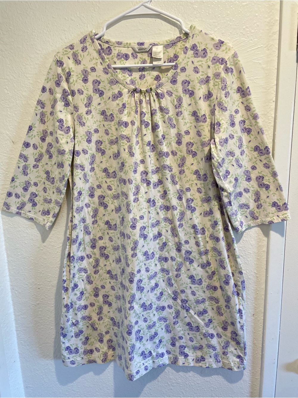 🪻 Adonna Lavender Rose Floral Nightgown L • 3/4 Sleeve 🌸